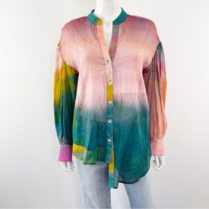 Tracy Reese Hope for Flowers Colorful Blouse Top Size XS Long Sleeve Tie Dye